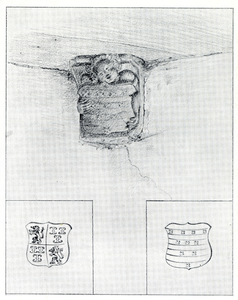 107549 Interieur van de kerk van Blauwkapel (gemeente Utrecht): afbeelding van een console met een schilddragende engel ...